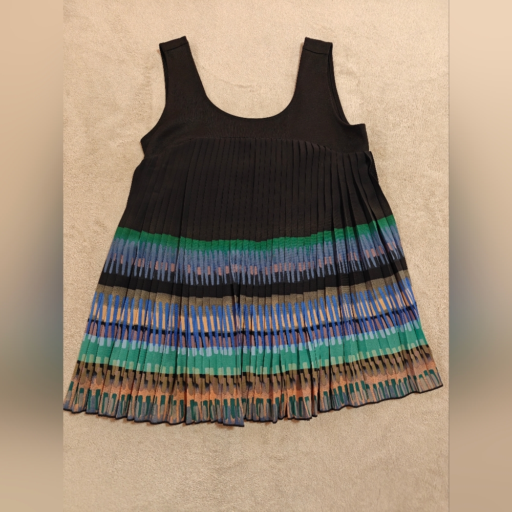 Anthropologie Deletta Black Multi Accordion Pleated Swing Top XS Extra Small